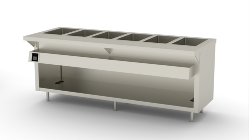 Duke EW-6-DLPG 88" W Stainless Steel 6 Pan Stationary Open Storage Base Thurmaduke Deluxe Ganged Waterless Well Unit