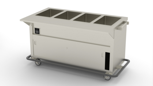 Duke EPW-4-CBPG 60" W Stainless Steel 4 Pan Mobile Enclosed Shelf Base Thurmaduke Ganged Waterless Well Steamtable