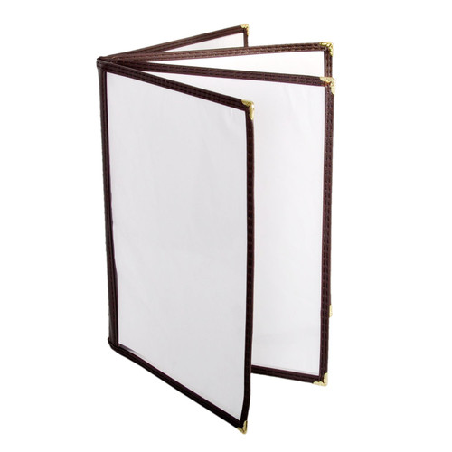 Thunder Group PLMENU-L4BR Brown Plastic Laminate 4-Page Book Fold Menu Cover