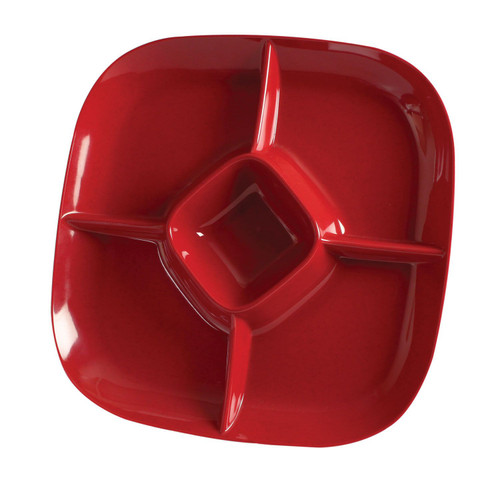 Thunder Group PS1515RD Red Melamine Square 5-Compartments Chip & Dip Platter