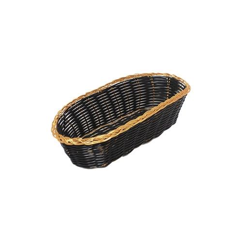 Thunder Group PLBB850G 8.25" W x 4.25" D x 2" H Black with Gold Rim Plastic Oblong Basket