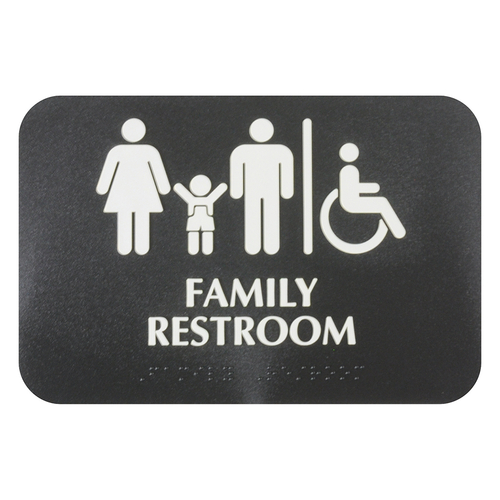 Thunder Group PLIS9601BK 9" W x 3" H "Family Restroom" Information Symbol Sign