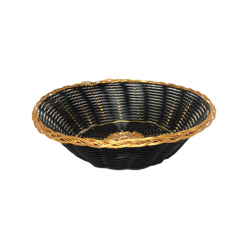 Thunder Group PLBB825G 8" W x 8" D x 2.25" H Black with Gold Rim Plastic Round Basket