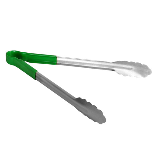 Thunder Group SLTG812G 12" L Green Stainless Steel One-Piece Utility Tongs