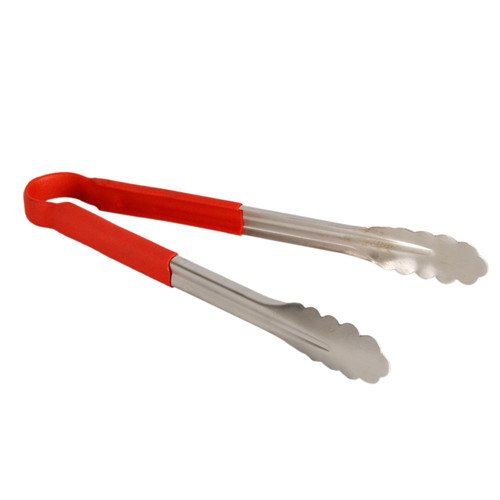 Thunder Group SLTG812R 12" L Red Stainless Steel One-Piece Utility Tongs