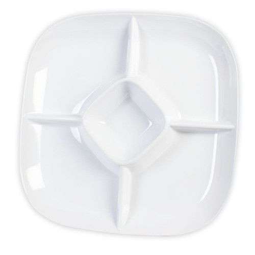 Thunder Group PS1515W White Melamine Square 5-Compartments Chip & Dip Platter
