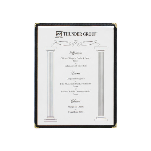 Thunder Group PLMENU-1BL 8.5" W x 11" D Black Plastic Laminated Single Pocket Menu Cover
