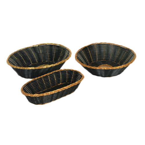 Thunder Group PLBB900G 9" W x 6.88" D x 2.25" H Black with Gold Rim Plastic Oval Basket