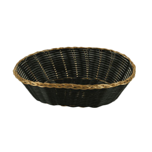 Thunder Group PLBB900G 9" W x 6.88" D x 2.25" H Black with Gold Rim Plastic Oval Basket