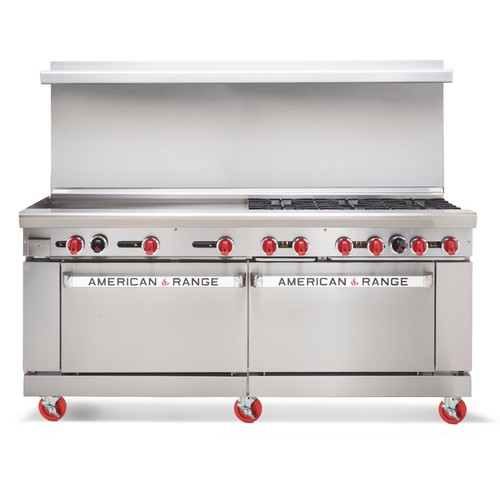 American Range AR-12-NVL-SBR 72" W Stainless Steel Natural Gas Restaurant Range - 411,000 BTU