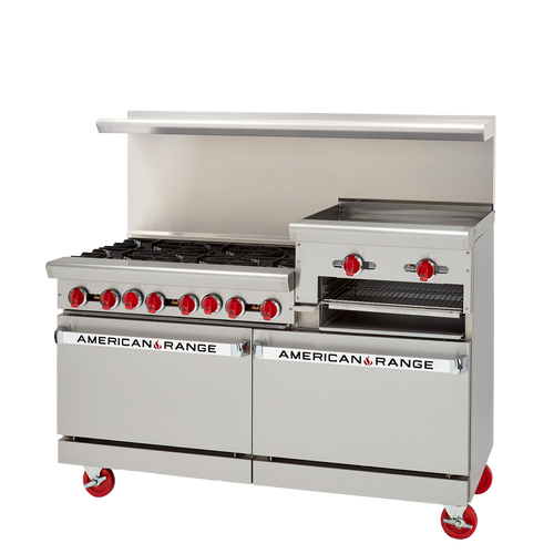 American Range AR-6B-24RG-126L-SBR-NG 60" W Natural Gas Stainless Steel Restaurant Range - 267,000 BTU