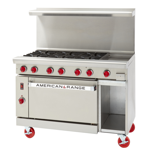 American Range ARGF-24G-4B-126-C-NG 48" W Natural Gas Stainless Steel Green Flame Range - 175,000 BTU