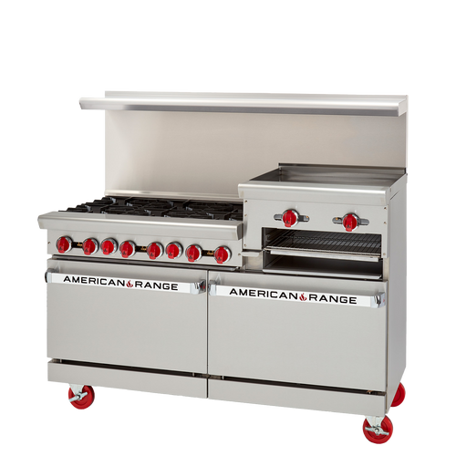 American Range AR-6B-24RG-CL-126R-LP 60" W Liquid Propane Stainless Steel Restaurant Range - 297,000 BTU