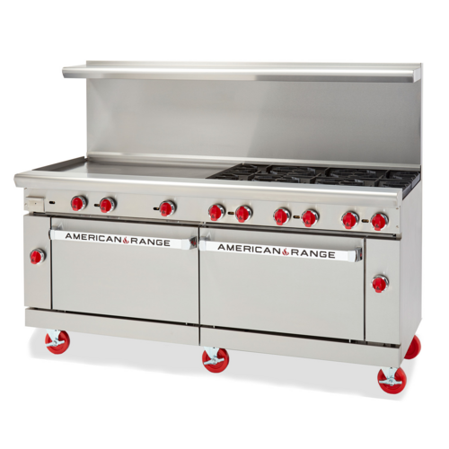 American Range ARGF-48G-4B-CC 72" W Stainless Steel Liquid Propane Green Flame Range - 240,000 BTU