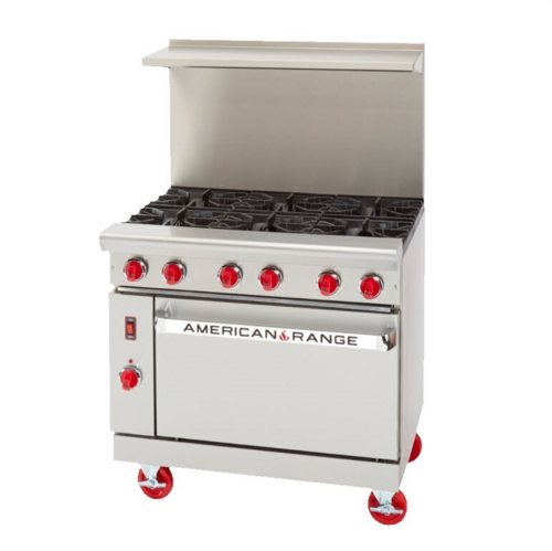 American Range ARGF-6-C-NG 36" W 6 Open Burners Natural Gas Green Flame Range - 180,000 BTU