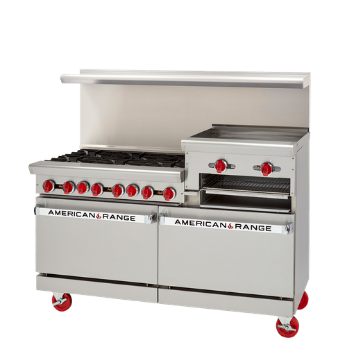 American Range AR-6B-24RG-DSB-NG 60" W Natural Gas Stainless Steel Restaurant Range - 232,000 BTU