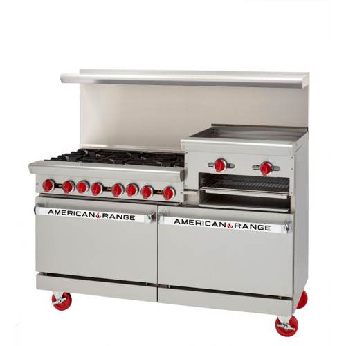 American Range AR-4B-24RG-126L-SBR-NG 48" W 4 Open Burners Natural Gas Restaurant Range - 203,000 BTU