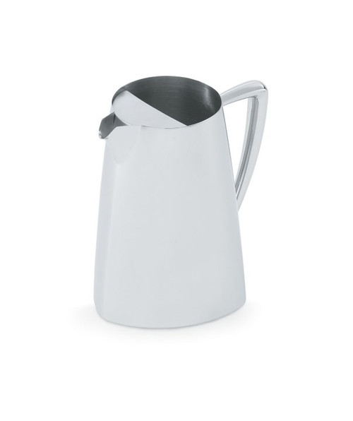 Vollrath 46206 2.3 Qt. (2L) 7 1/8" H Mirror-Finish 18/8 Stainless Steel Triangular Body Design Triennium Water Pitcher with Ice Guard