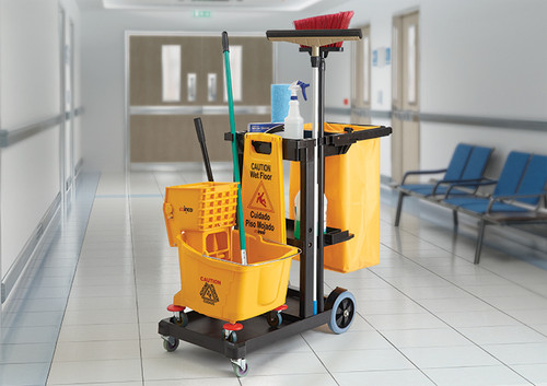 Winco PJC-4538 45" L x 18.25" W x 38.25" H Black 3 Shelves Janitorial Cart