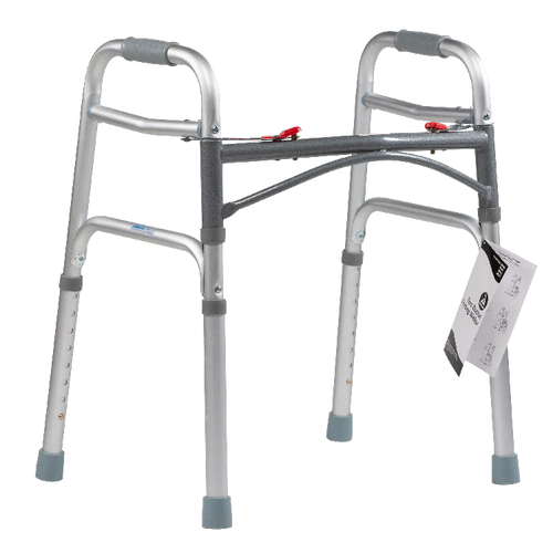 Dynarex 10161-4 Adult Two Button Folding Walker with 5" Wheels (Case of 4)