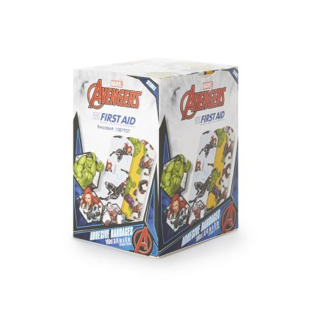 American White Cross Stat Strip 1087937 Adhesive 3/4 X 3" Plastic Rectangle Kid Design (Antman / Hulk / Black Widow) Sterile (Box of 100)