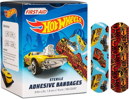 Hot Wheels Stat Strip 1087750 Adhesive Strip Hot Wheels Stat Strip 3/4 X 3" Plastic Rectangle Kid Design (Hot Wheels) Sterile (Box of 100)