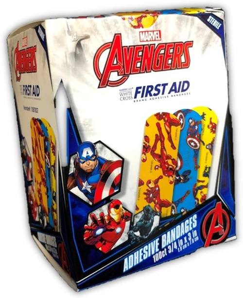 American White Cross Stat Strip 1087837 Adhesive 3/4 X 3" Plastic Rectangle Kid Design (Black Panther / Captain America / Iron Man) Sterile (Box of 100)
