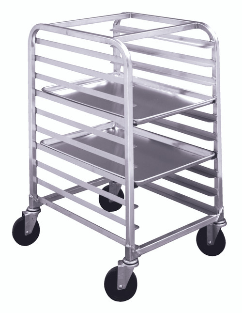 Winholt AL-2610H-SSTOP 10 Pans Aluminum Half Height Side Loading Stainless Steel Top Mobile Pan Rack