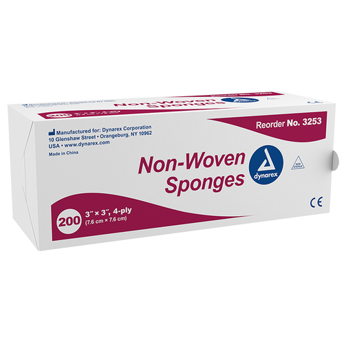Dynarex DY3253 3" x 3" 4 Ply Non-Woven Sponge (Case of 4000)