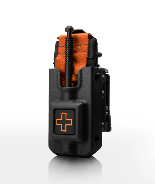 TacMed Solutions TMRIGID‐TQ‐C‐CF‐BA‐B Black with Orange Cross Rigid Tourniquet Case Cross Front Belt Attaching (Tek‐Lok)
