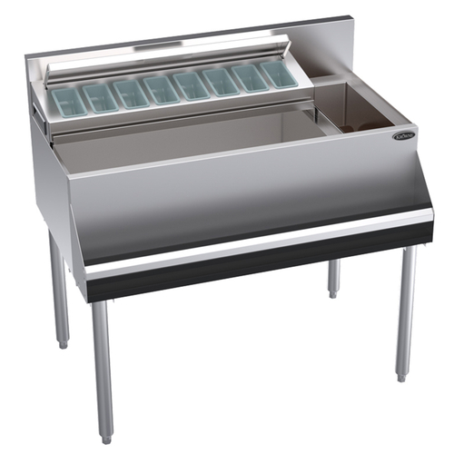 Krowne KR24-MS38L 92 Lbs. Stainless Steel Ice Bin on Left Royal Series 8" Elixir Mixology Multi-Station