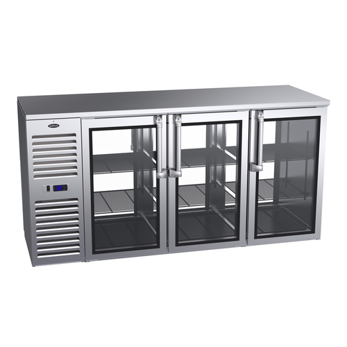 Krowne KPT72L 6 Solid Swing Doors Black Pass-Thru Refrigerated Back Bar Cabinet