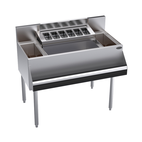 Krowne KR24-MS40C-10 74 Lbs. Stainless Steel Royal Series 8" Elixir Mixology Multi-Station with Built-In 10-Circuit Cold Plate