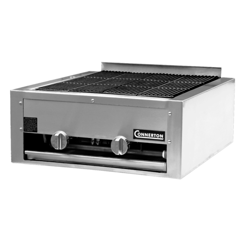 Connerton LRB-30-S-NG 30" W Stainless Steel Countertop Natural Gas Lava Rock with Cast Iron Bottom Grates Charbroiler - 80,000 BTU