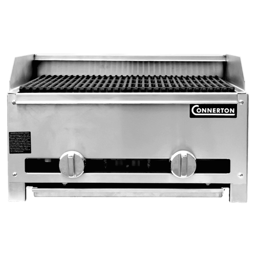 Connerton RLRB-23-47L-S-NG 47" W Stainless Steel Countertop Natural Gas Lava Rock with Cast Iron Bottom Grates Charbroiler - 112,000 BTU