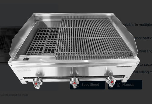 Connerton RLRB-23-17L 17" W Stainless Steel Countertop Liquid Propane Lava Rock with Cast Iron Bottom Grates Charbroiler - 28,000 BTU