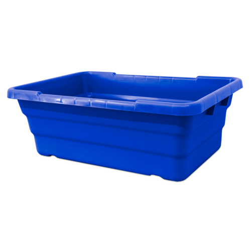 Omcan USA 81135 100 Lbs. Blue Rectangular High-Density Polyethylene Stackable Meat Lug and Tote Box