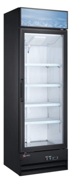 Omcan USA 51033 9.1 Cu. Ft. Black Painted Steel Reach -In Display 1-Section Refrigerator - 110 Volts