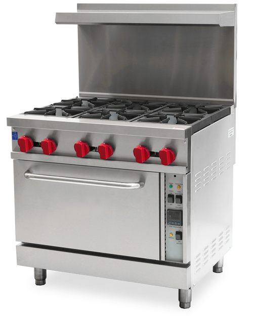 Omcan USA 47449 36" W Stainless Steel Front Galvanized Sides Convection Oven Natural Gas Commercial Range - 211,000 BTU