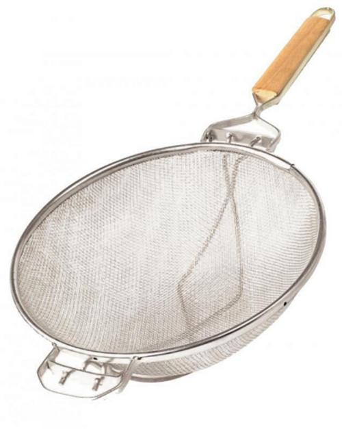 Omcan USA 81002 10.5" Dia. Flat Wood Handle Stainless Steel Strainer