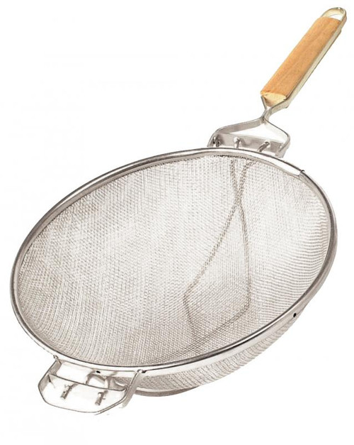 Omcan USA 81002 10.5" Dia. Flat Wood Handle Stainless Steel Strainer