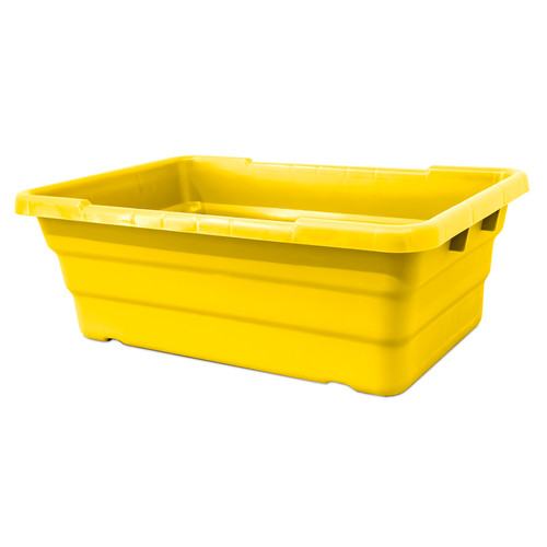 Omcan USA 81140 100 Lbs. Yellow Rectangular High-Density Polyethylene Stackable Meat Lug and Tote Box