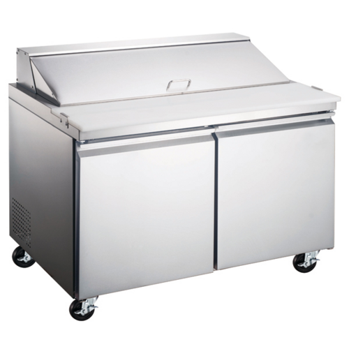Omcan USA 59047 15.1 Cu. Ft. Stainless Steel 2-Section Aurora Refrigerated Prep Table - 115 Volts