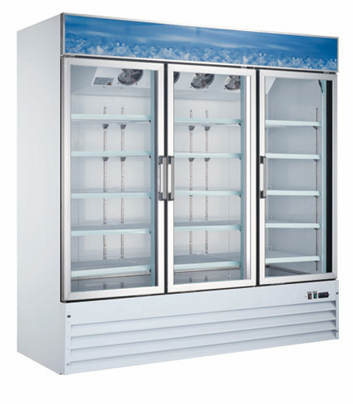 Omcan USA 50087 52.3 Cu. Ft. White Aluminum 3-Section Reach-In Display Freezer - 115 Volts