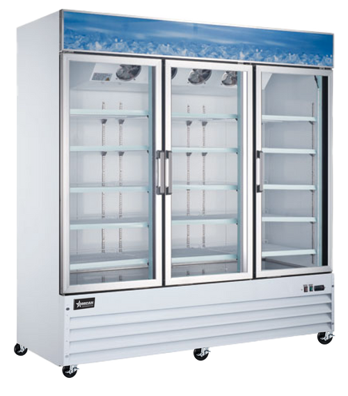 Omcan USA 50087 52.3 Cu. Ft. White Aluminum 3-Section Reach-In Display Freezer - 115 Volts