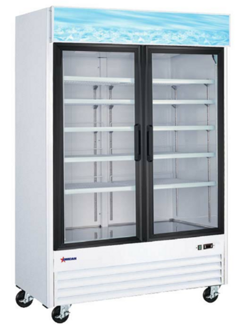 Omcan USA 52032 45 Cu. Ft. White Painted Steel Reach -In Display 2-Section Refrigerator - 110 Volts