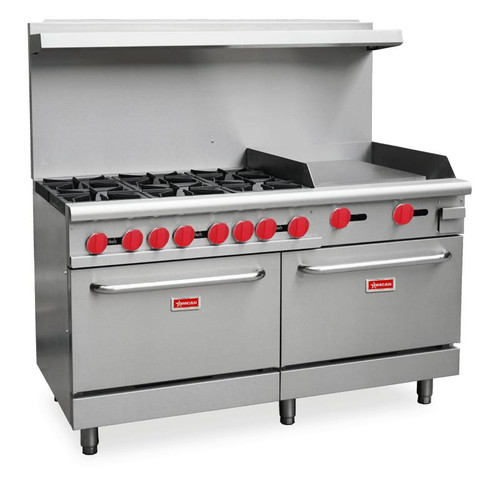 Omcan USA 46028 60" W Stainless Steel Front 2 Standard Ovens Natural Gas Restaurant Range - 282,000 BTU