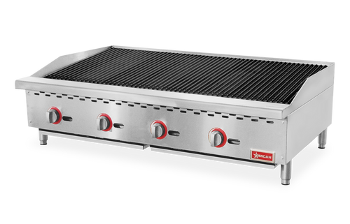 Omcan USA 47766 48" W Stainless Steel Countertop Natural Gas Charbroiler - 140,000 BTU