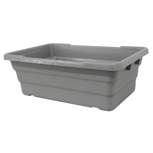 Omcan USA 81136 100 Lbs. Gray Rectangular High-Density Polyethylene Stackable Meat Lug and Tote Box