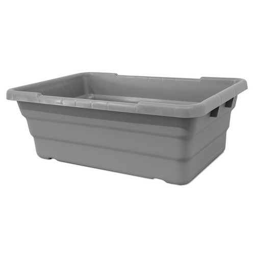 Omcan USA 81136 100 Lbs. Gray Rectangular High-Density Polyethylene Stackable Meat Lug and Tote Box